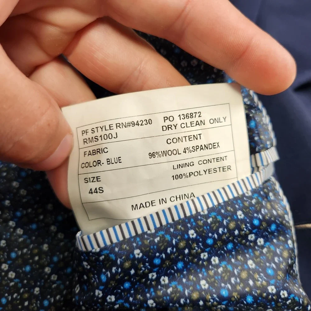 Paul Frederick Blazer Men 44S Blue Traveler Wool Stretch Modern Floral Lined